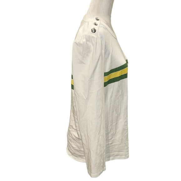 Veronica Beard x Kate Shelter Pouf Sleeve Striped Button Shoulder Top Tee - L - Picture 9 of 15